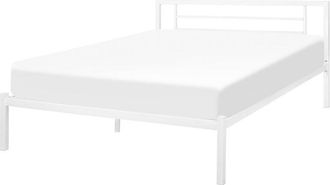 Beliani Beliani - Modern eu Double Size Bed Frame 4ft6 Metal Solid Wood Slats White Cusset