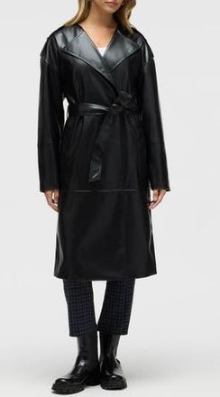 NVLT Belted Faux Leather Trench Coat in Black at Nordstrom Rack, Size X-Small