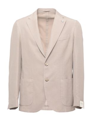 Lubiam Beige Classic Lapel Linen-Blend Blazer