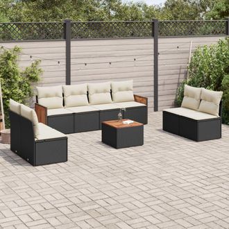 vidaXL Set De Sof&aacute;s De Jard&iacute;n 8 Piezas Y Cojines Rat&aacute;n Sint&eacute;tico Negro Vidaxl