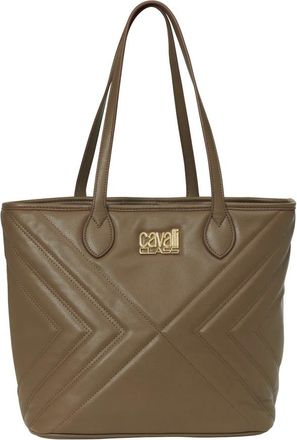 Cavalli Tassen, Dames, Beige, ONE Size, Leer, Gewatteerde Tote Bag