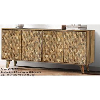 Jaipur Furniture Geometric 4 Door Large Sideboard - Mango Wood - L40 x W152 x H78 cm in Brown