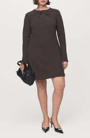 Mango Drape Long Sleeve Sheath Dress in Brown at Nordstrom, Size 18