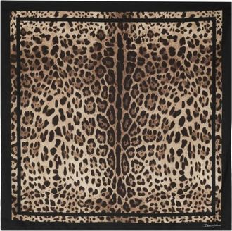 Dolce & Gabbana Foulard van zijde twill met luipaardprint - Dames - Zijden sjaals - Bruin - ONE Size - Accessoires