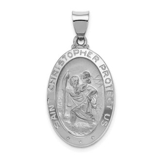 Diamond2Deal 14k White Gold Polished Satin St Christopher Medal Hollow Pendant