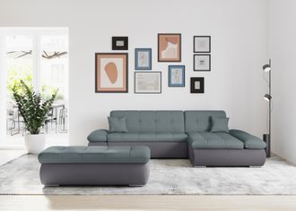 Domo Collection Ecksofa »Moric, L-Form, XXL-Sofa - Breite 300cm, viel Platz, auch in Cord« wahlweise mit Bettfunktion und Armteilverstellung, grau-eisblau