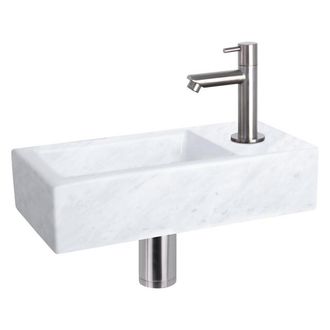 Differnz Helios fonteinset - 37.5x18.5x9.5cm - Rechthoek - 1 kraangat - Recht matte chromen kraan - Mineraalsteen Marmer