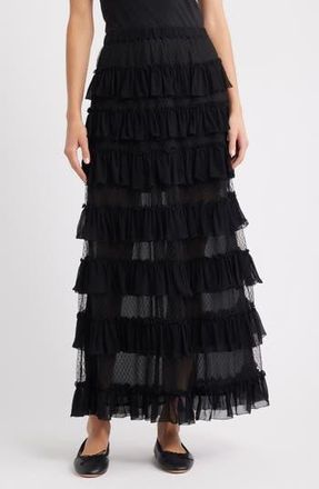 The Great. Winter Tiered Mesh Maxi Skirt in Black at Nordstrom Rack, Size 2 (Fits Like 8-10 Us)