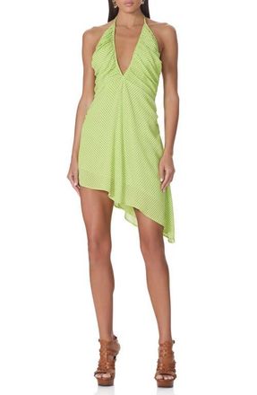 AFRM Sabrina Asymmetric Halter Dress in Lime Pin Dot at Nordstrom, Size X-Large
