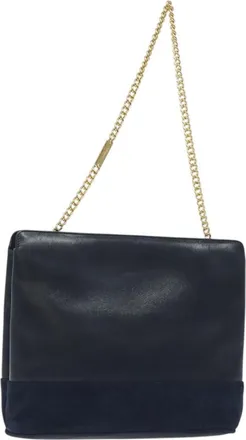 Ferragamo Vintage Chain Leather Navy Leather Handbag (Pre-Owned)
