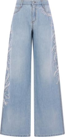 Ermanno Scervino floral-embroidered buttoned jeans - women - Cotton/Linen/Flax - 38 - Blue