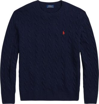 Polo Ralph Lauren Kabelgebreide trui met ronde hals - Heren - Ronde hals truien - Blauw - XL - Wol - Truien & Vesten