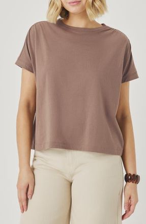Splendid Rebecca Shirred Sleeve Cotton Blend T-Shirt in Wicker Brown at Nordstrom, Size Medium