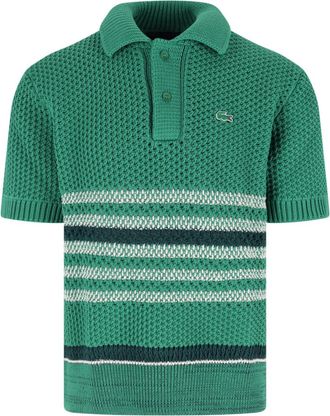 Lacoste Green Knitted Multicolor Stripe Polo Shirt