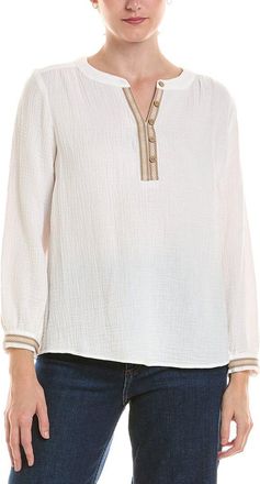 Jones New York Petite Embroidered Placket Popover