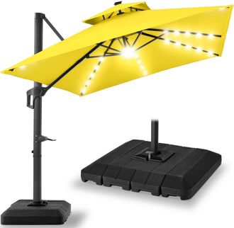 Best Choice Products 10x10ft 2-Tier Square Outdoor Solar LED Cantilever Patio Umbrella w/ Base Included