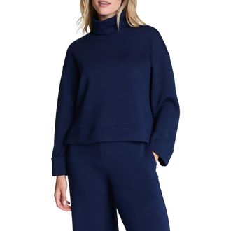 Spanx Cuffed Sleeve Crop Turtleneck Sweatshirt in Timeless Navy at Nordstrom, Size X-Small