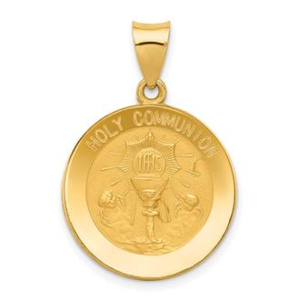 Diamond2Deal 14k Yellow Gold Holy Communion Medal Hollow Pendant