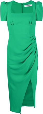 Self Portrait gathered puff-sleeve dress - women - Polyester/Polyester - 14 - Green