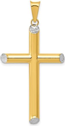 Diamond2Deal 14k Yellow Gold Rhodium 3-D Hollow Diamond-Cut Cross Pendant
