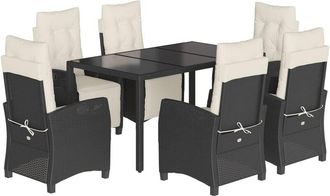 vidaXL Set De Comedor De Jard&iacute;n 7 Pzas Y Cojines Rat&aacute;n Sint&eacute;tico Negro Vidaxl