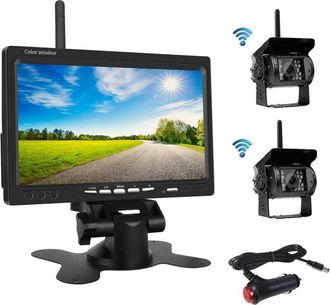 OEM Kit De Cctv Inal&aacute;mbrico - Pantalla Lcd De 7 Pulgadas - 2 C&aacute;maras De Visi&oacute;n Trasera Ip67 - Visi&oacute;n Nocturna - Fuente De Alimentaci&oacute;n De 12-24 V - Compat