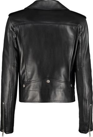 Saint Laurent Womens Leather Biker Jacket Black Lamb
