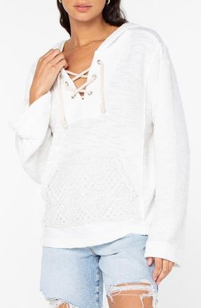 Roxy Pearling Lace-Up Hoodie in Snow White at Nordstrom, Size Xx-Large