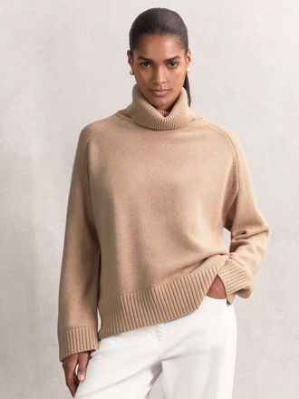 Reiss Camel Wool-cashmere Roll-neck Jumper, XS