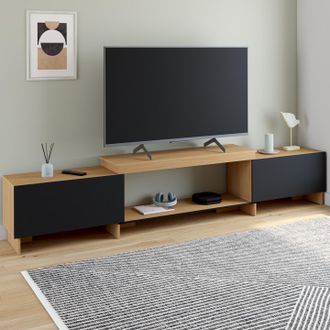 IDMarket Mueble Tv Extensible Vlad 2 Puertas Madera Y Negro 140-240 Cm