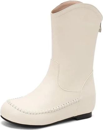 Generic Womens Casual Mid Calf Boots Round Toe Hidden Wedge Heel With Side Zipper And A Non Slip Outsole For Comfort