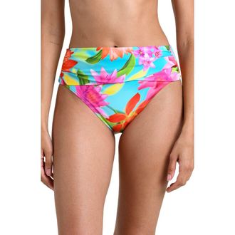 La Blanca Sunset Botanica Overlap Bikini Bottoms in Blue/green Multi at Nordstrom, Size 14