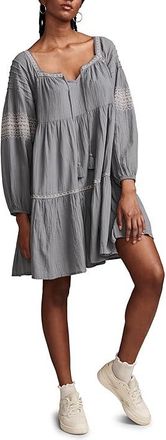 Lucky Brand Embroidered Tiered Long Sleeve Mini Womens Dress Blue : XXL (US 14-16), Cotton