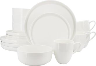 Gibson Home Annual Rings 16 Piece Bone China Dinnerware Set in White