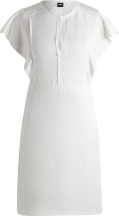 BOSS Keyhole-neckline dress with frilled sleeves