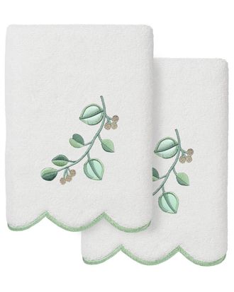 Linum Home Textiles 100% Turkish Cotton Wild Branch Scallop 2Pc Embellished Hand Towel Set