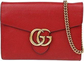 Gucci Red Calfskin Gg Marmont Wallet On Chain (Authentic Pre-Loved)