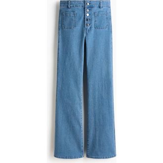 H&M Flared Leg High Waist Jeans in Denim Blue at Nordstrom, Size 10