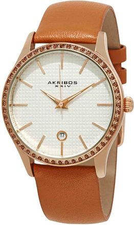 Akribos XXIV Silver Dial Tangerine Leather Ladies Watch AK964TN