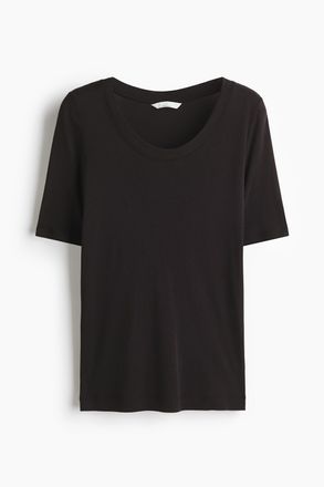 H&M T-Shirt aus Pima-Baumwolle mit U-Ausschnitt - Schwarz