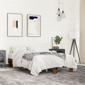 vidaXL Estructura Cama Madera Ingenier&iacute;a Metal Roble Ahumado 120x200cm Vidaxl