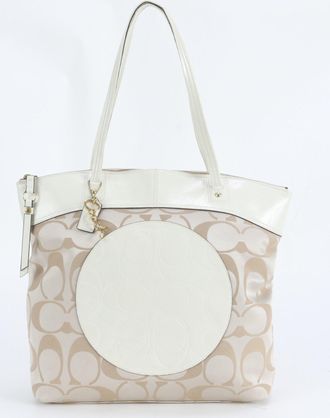 Coach Beige Brown Leather Canvas Handbag Tote Bag (Pre-Owned)