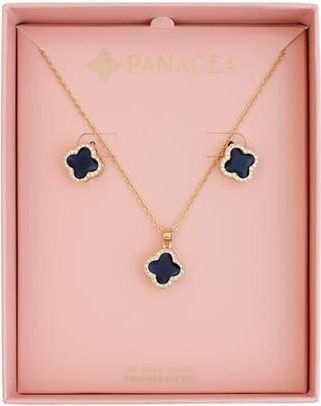 Panacea Crystal Clover Halo Stud Earrings & Pendant Necklace Set in Navy at Nordstrom Rack