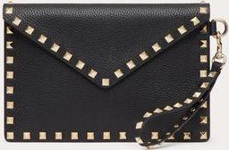 Valentino Garavani Rockstud Grainy Calfskin Pouch Woman BLACK UNI