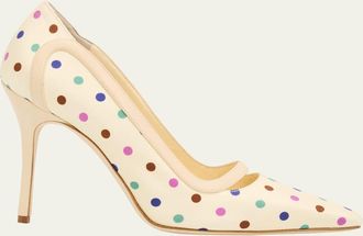 Manolo Blahnik Labama 105mm Polka-Dot Silk Stiletto Pumps