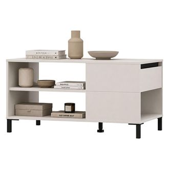 Dmora Mesa De Centro Salentina, Un Caj&oacute;n, Con Patas, 3 Compartimentos, 102x55x52h Cm Blanco Crema