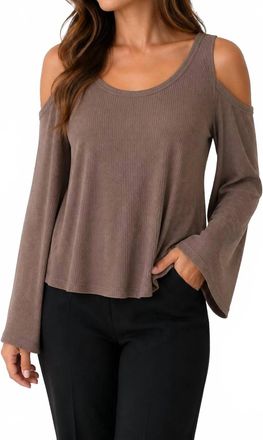525 america Cold Shoulder Rib Bell Sleeve Top In Natural
