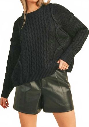 Merci Mixed Braided Cable Knit Sweater In Black