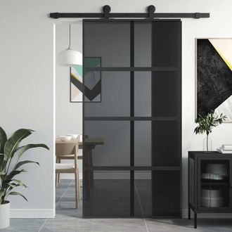 vidaXL Puerta Corredera Vidrio Templado Y Aluminio Negra 102,5x205 Cm Vidaxl