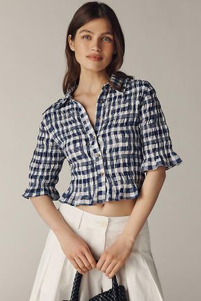 Maeve Smocked Button-Front Top